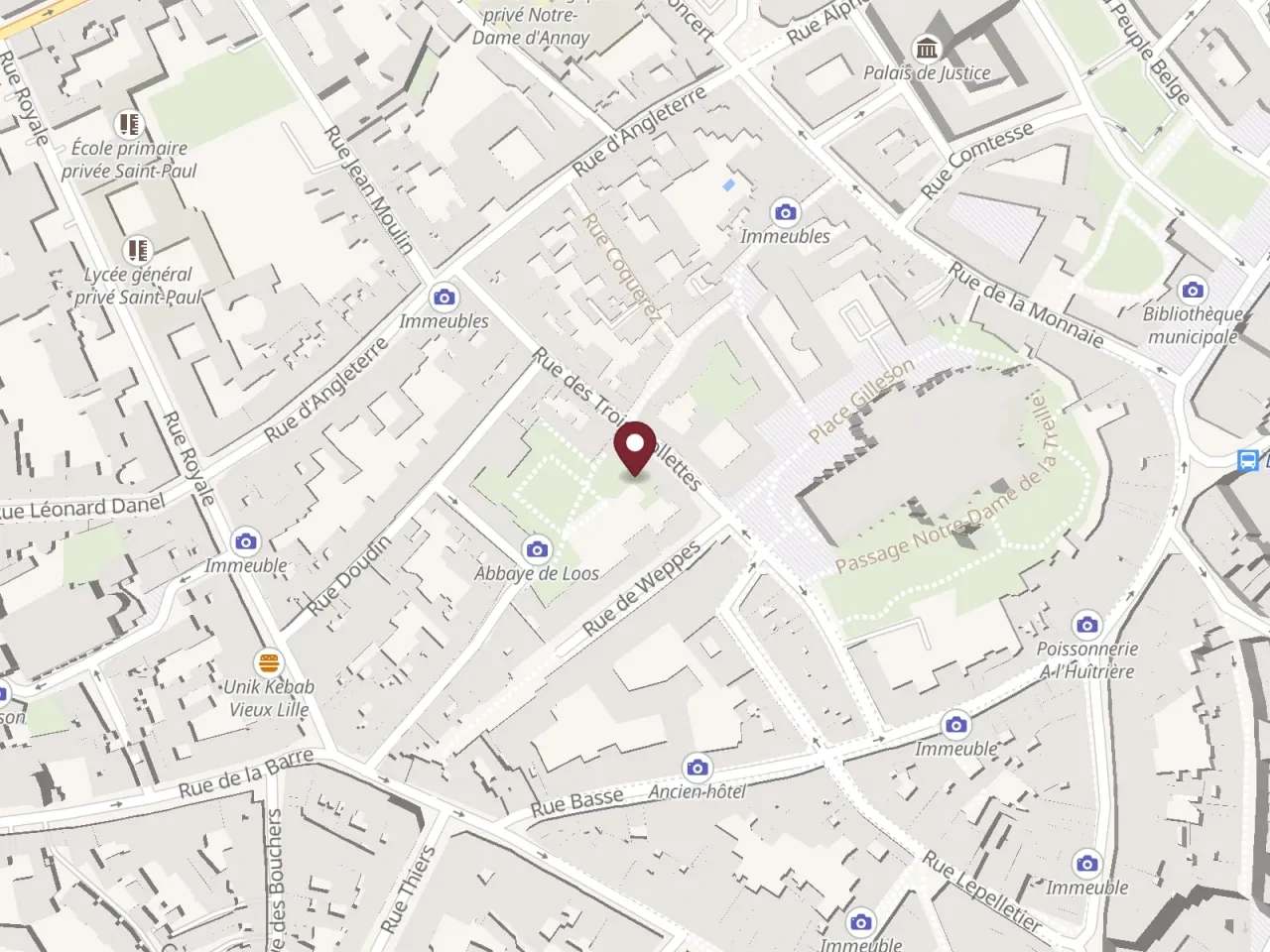 Plan du Vieux-Lille, avec l'emplacement du bistrot