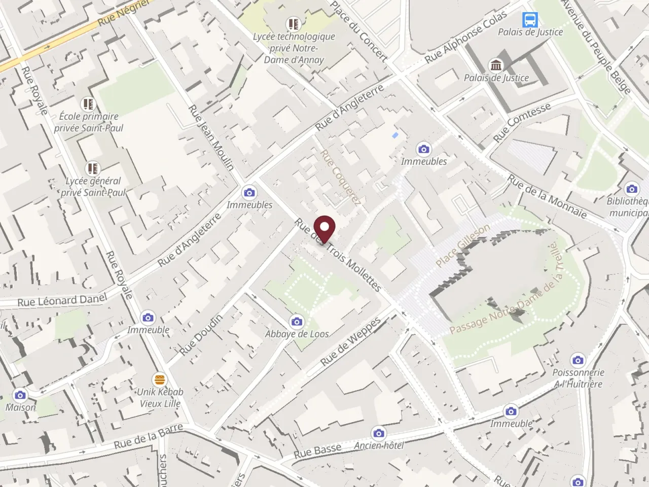 Map of Old Lille showing where the bistro is
